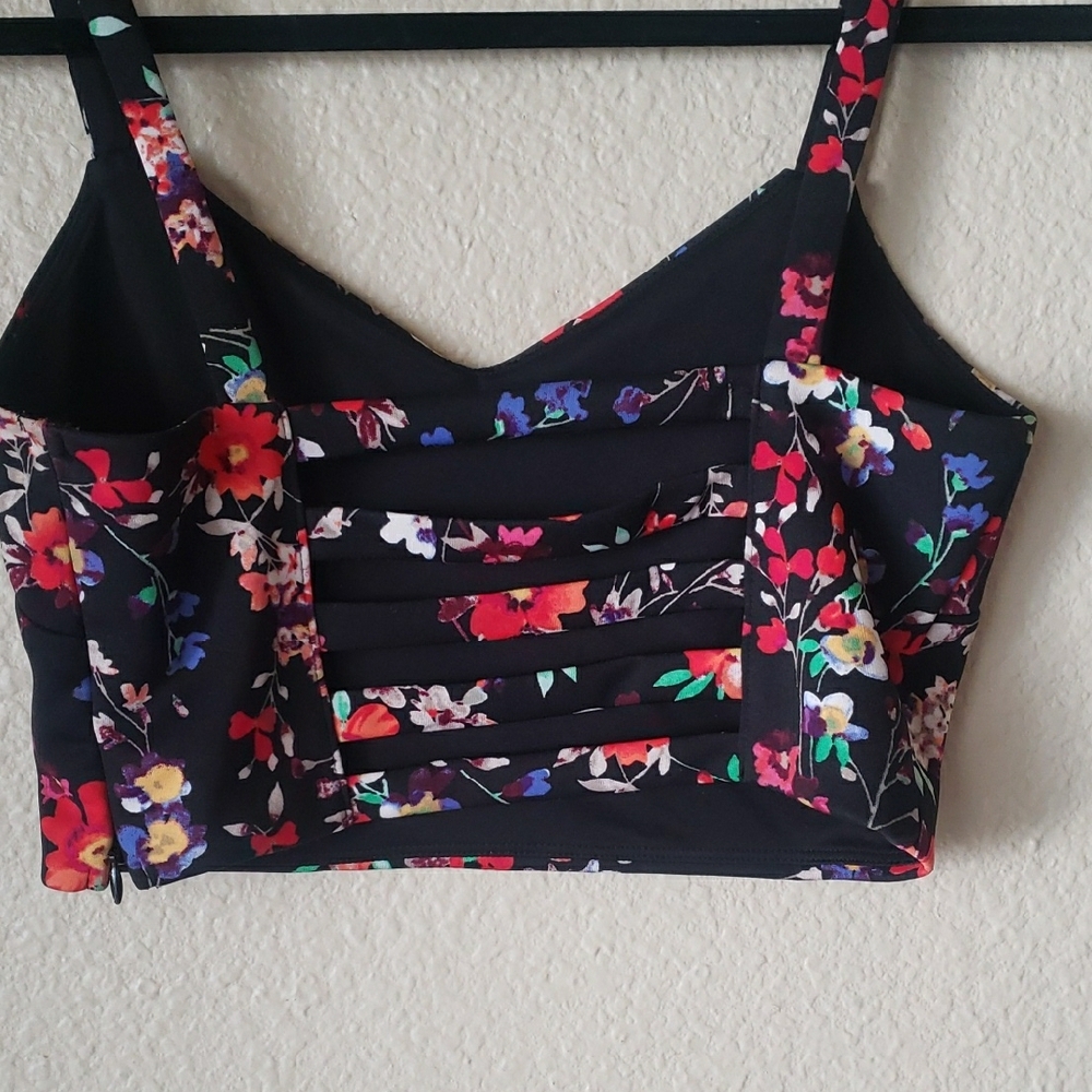 Express Black and Floral Strappy Top - Picture 3 of 5